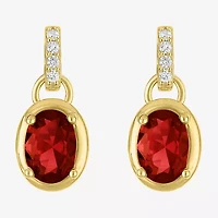 Womens Genuine Red Garnet 14K Gold Over Silver Oval Drop Earrings