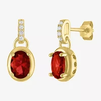 Womens Genuine Red Garnet 14K Gold Over Silver Oval Drop Earrings