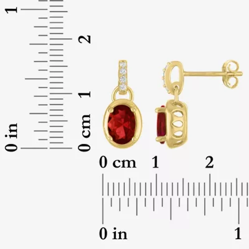 Womens Genuine Red Garnet 14K Gold Over Silver Oval Drop Earrings