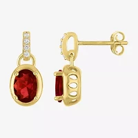Womens Genuine Red Garnet 14K Gold Over Silver Oval Drop Earrings