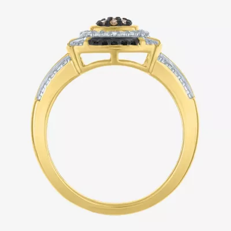 1/10 CT.T.W. Natural White, Champagne and Color-Enhanced Black Diamond Ring