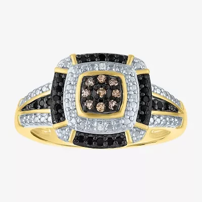 1/10 CT.T.W. Natural White, Champagne and Color-Enhanced Black Diamond Ring