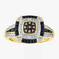 1/10 CT.T.W. Natural White, Champagne and Color-Enhanced Black Diamond Ring