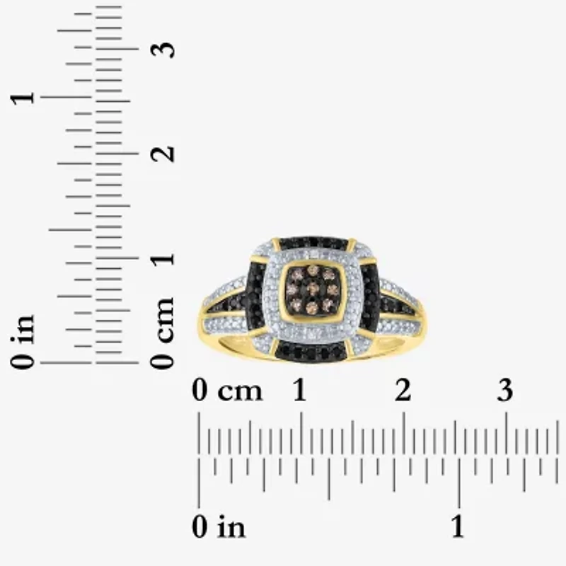 1/10 CT.T.W. Natural White, Champagne and Color-Enhanced Black Diamond Ring