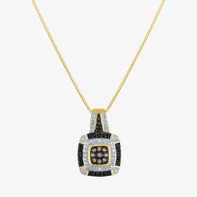 1/10 CT.T.W. Natural White, Champagne and Color-Enhanced Black Diamond Pendant Necklace