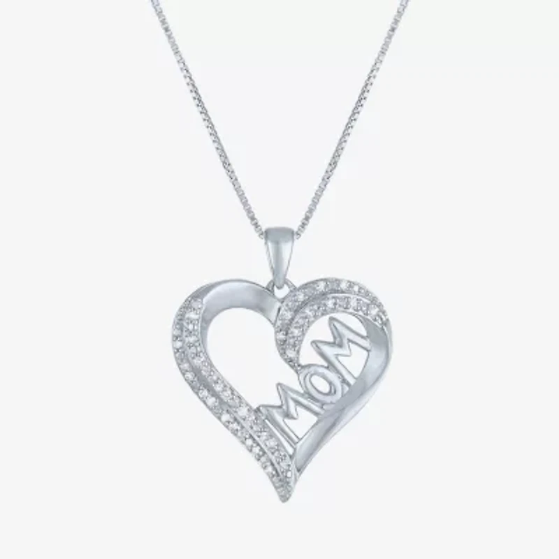 1/10 CT.T.W. Natural Diamond "MOM" Heart Necklace in Sterling SIlver"