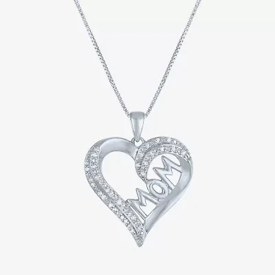 1/10 CT.T.W. Natural Diamond "MOM" Heart Necklace in  Sterling SIlver"