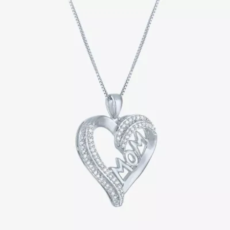 1/10 CT.T.W. Natural Diamond "MOM" Heart Necklace in Sterling SIlver"