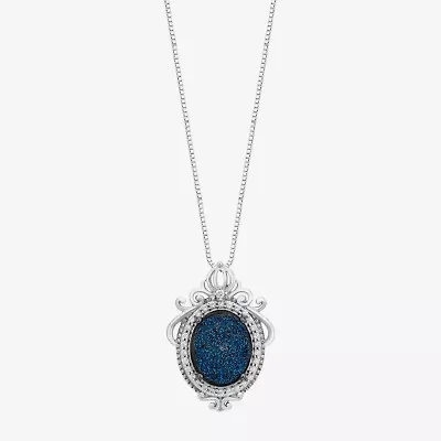 Enchanted Disney Fine Jewelry Cinderella (I, I2) Womens 1/8 CT. T.W. Genuine Blue Drusy Sterling Silver Oval 18 Inch Pendant Necklace