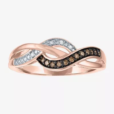 Womens 1/10 CT. T.W. Natural Champagne Diamond 14K Rose Gold Over Silver Cocktail Ring