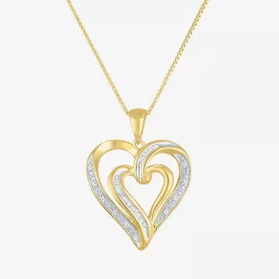 Womens 1/10 CT.T.W. Natural Diamond Heart Pendant Necklace in 14K Gold Over Silver