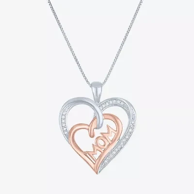 1/10 CT.T.W. Natural  Diamond "MOM" Heart Necklace in Sterling SIlver and 14KT Rose Gold Over SIlver"