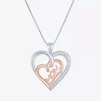 1/10 CT.T.W. Natural  Diamond "MOM" Heart Necklace in Sterling SIlver and 14KT Rose Gold Over SIlver"