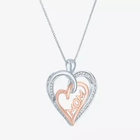 1/10 CT.T.W. Natural  Diamond "MOM" Heart Necklace in Sterling SIlver and 14KT Rose Gold Over SIlver"