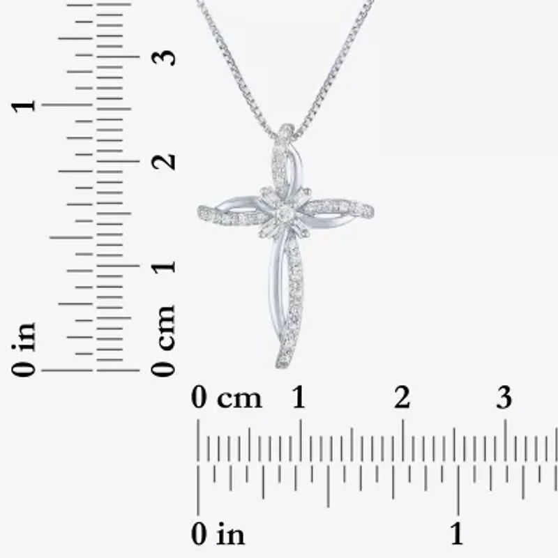 Womens 1/10 CT. T.W. Natural White Diamond Sterling Silver Cross 18 Inch Pendant Necklace