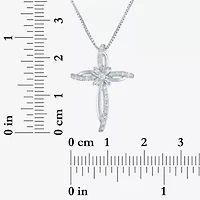 Womens 1/10 CT. T.W. Natural White Diamond Sterling Silver Cross 18 Inch Pendant Necklace