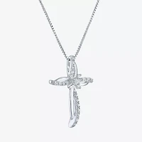 Womens 1/10 CT. T.W. Natural White Diamond Sterling Silver Cross 18 Inch Pendant Necklace