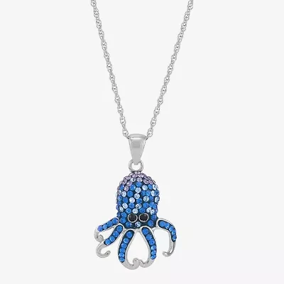 Limited Quantities! Octopus Womens Blue Crystal Sterling Silver 18 Inch Pendant Necklace