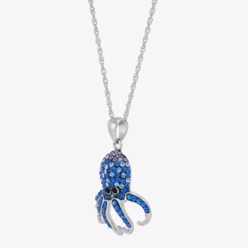 Limited Quantities! Octopus Womens Blue Crystal Sterling Silver 18 Inch Pendant Necklace