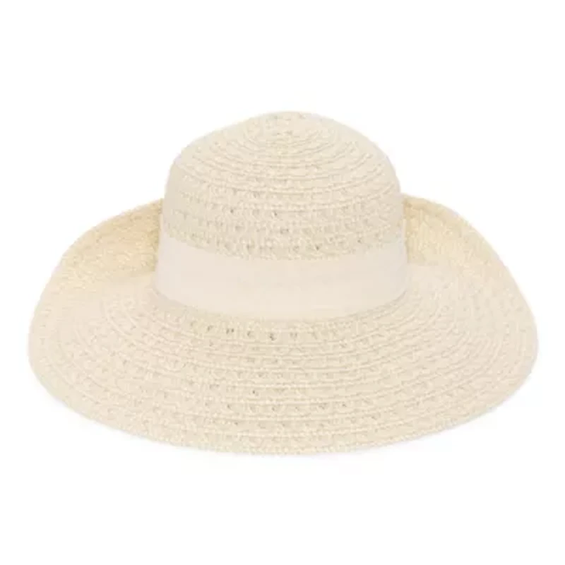 Liz Claiborne Straw White Ribbon Bow Womens Floppy Hat