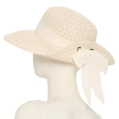 Liz Claiborne Straw White Ribbon Bow Womens Floppy Hat
