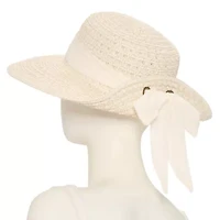 Liz Claiborne Straw White Ribbon Bow Womens Floppy Hat