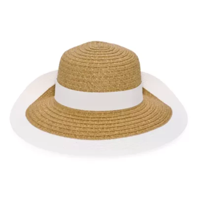 Liz Claiborne Straw White Trim Bow Womens Floppy Hat
