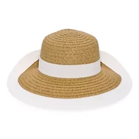 Liz Claiborne Straw White Trim Bow Womens Floppy Hat
