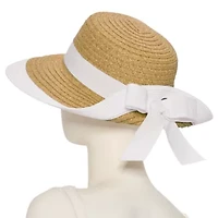 Liz Claiborne Straw White Trim Bow Womens Floppy Hat