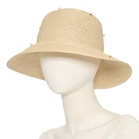Liz Claiborne Straw Pearl Embellished Womens Bucket Hat