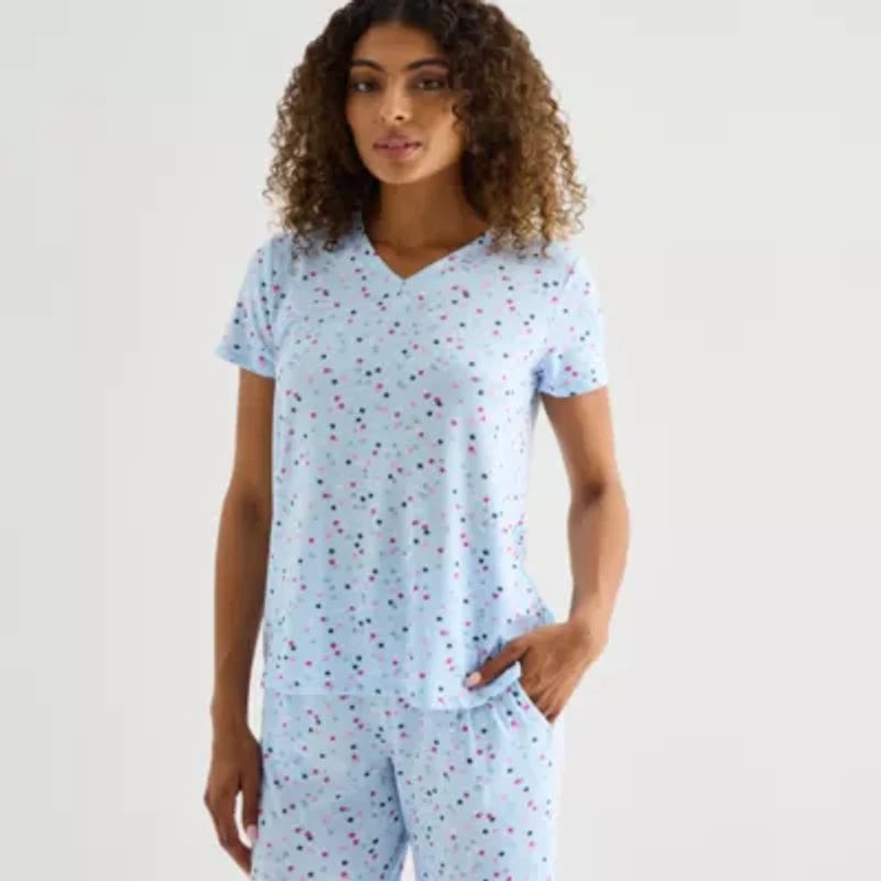 Jaclyn Womens V-Neck Short Sleeve 2-pc. Pajama Sets