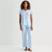 Jaclyn Womens V-Neck Short Sleeve 2-pc. Pajama Sets