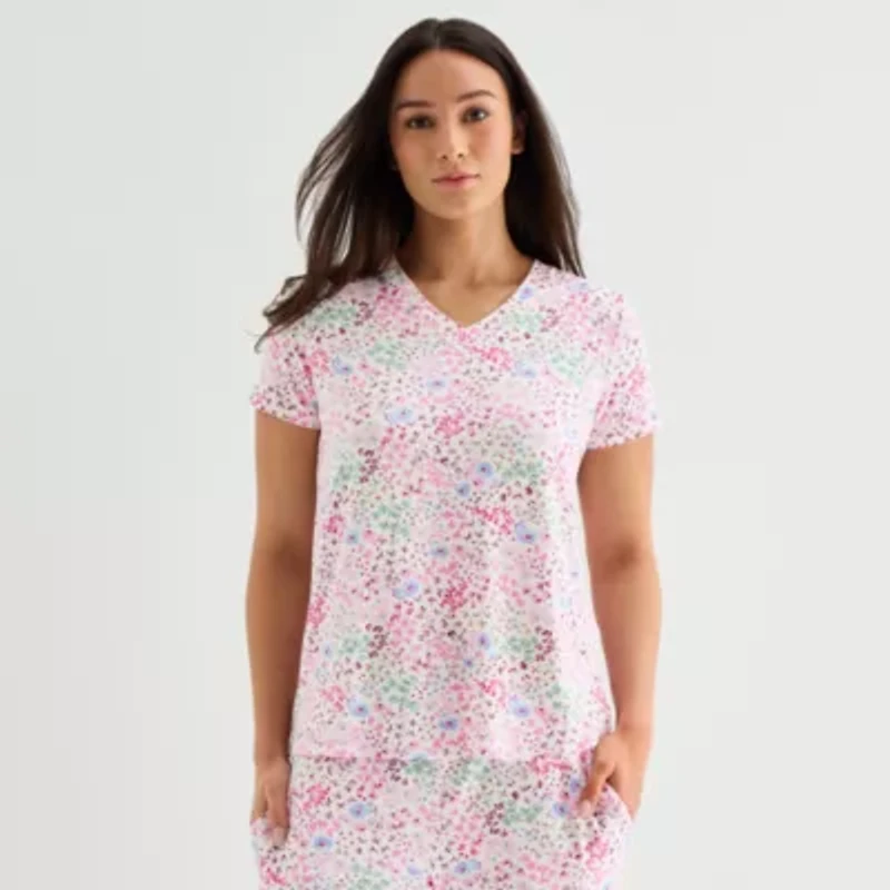 Jaclyn Womens V-Neck Short Sleeve 2-pc. Pajama Sets