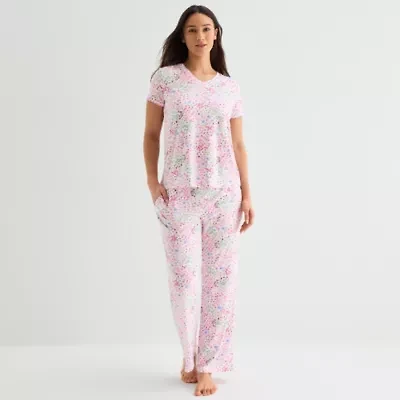 Jaclyn Womens V-Neck Short Sleeve 2-pc. Pajama Sets