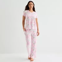 Jaclyn Womens V-Neck Short Sleeve 2-pc. Pajama Sets