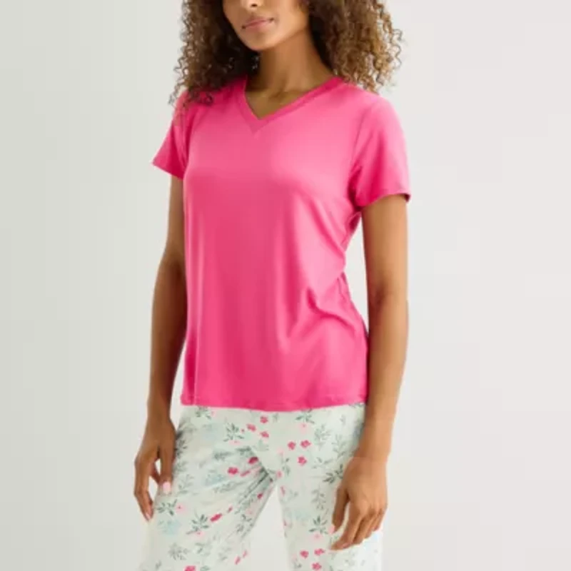 Jaclyn Womens V-Neck Short Sleeve 2-pc. Pajama Sets