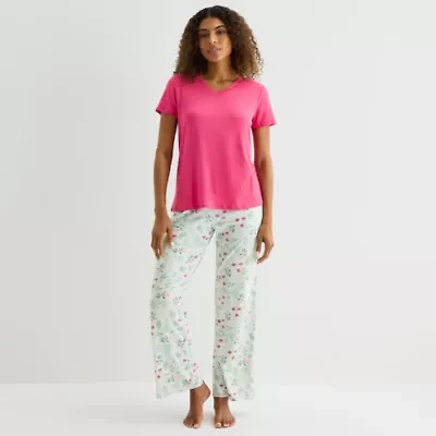 Jaclyn Womens V-Neck Short Sleeve 2-pc. Pajama Sets