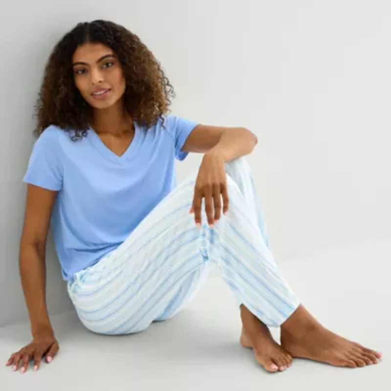 Jaclyn Womens V-Neck Short Sleeve 2-pc. Pajama Sets
