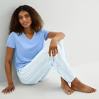 Jaclyn Womens V-Neck Short Sleeve 2-pc. Pajama Sets