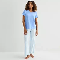 Jaclyn Womens V-Neck Short Sleeve 2-pc. Pajama Sets