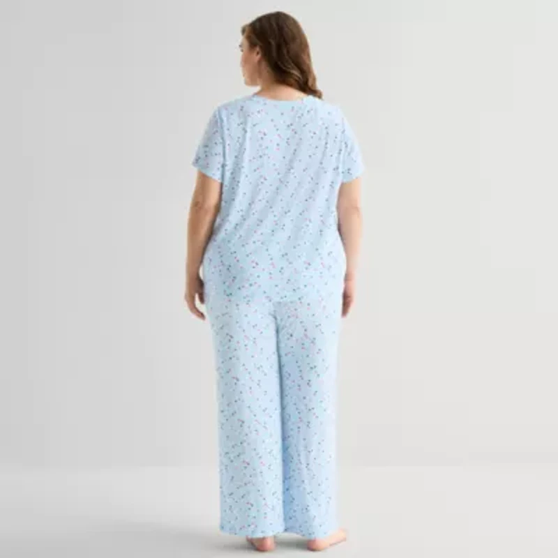 Jaclyn Womens V-Neck Short Sleeve 2-pc. Plus Pajama Sets