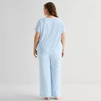 Jaclyn Womens V-Neck Short Sleeve 2-pc. Plus Pajama Sets