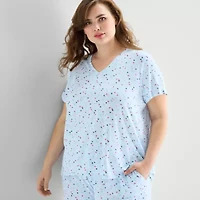 Jaclyn Womens V-Neck Short Sleeve 2-pc. Plus Pajama Sets