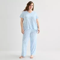 Jaclyn Womens V-Neck Short Sleeve 2-pc. Plus Pajama Sets