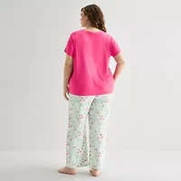 Jaclyn Womens V-Neck Short Sleeve 2-pc. Plus Pajama Sets