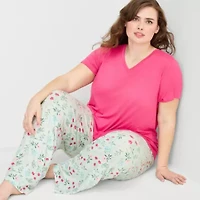 Jaclyn Womens V-Neck Short Sleeve 2-pc. Plus Pajama Sets