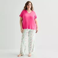Jaclyn Womens V-Neck Short Sleeve 2-pc. Plus Pajama Sets