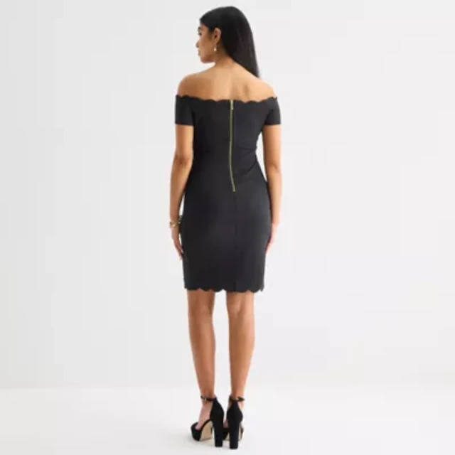 premier amour womens one shoulder short sleeve midi sheath dress Premier Amour One Shoulder Womens Short Sleeve Fit + Flare Dress