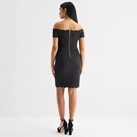 Premier Amour Off The Shoulder Womens Short Sleeve Sheath Dress