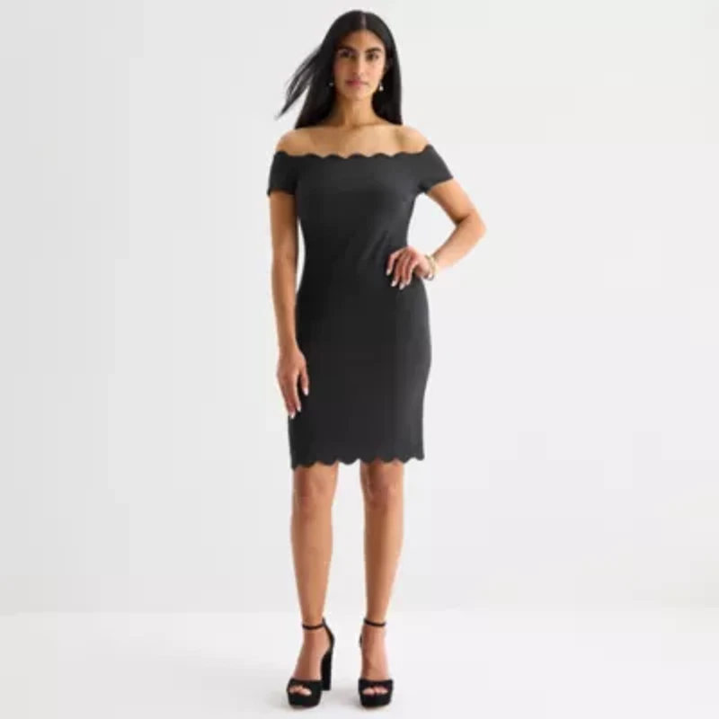 Premier Amour Off The Shoulder Womens Short Sleeve Sheath Dress